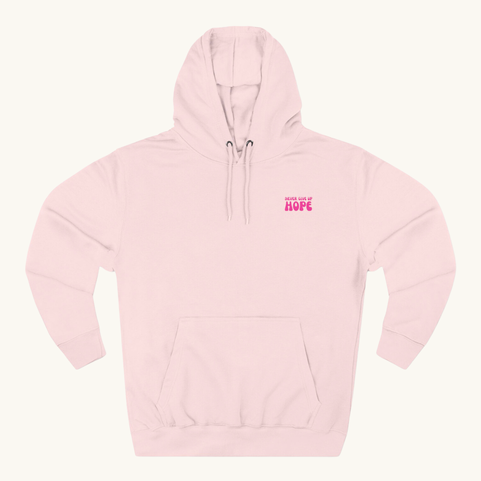 "never give up hope" pink hoodie